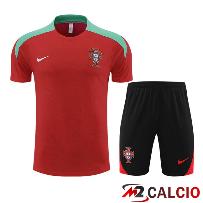 Maglie Calcio Personalizzate,Tute Calcio Squadre,Maglia Nazionale Italiana Calcio | T Shirt Allenamento Portogallo + Pantaloncini Rosso 2023/2024
