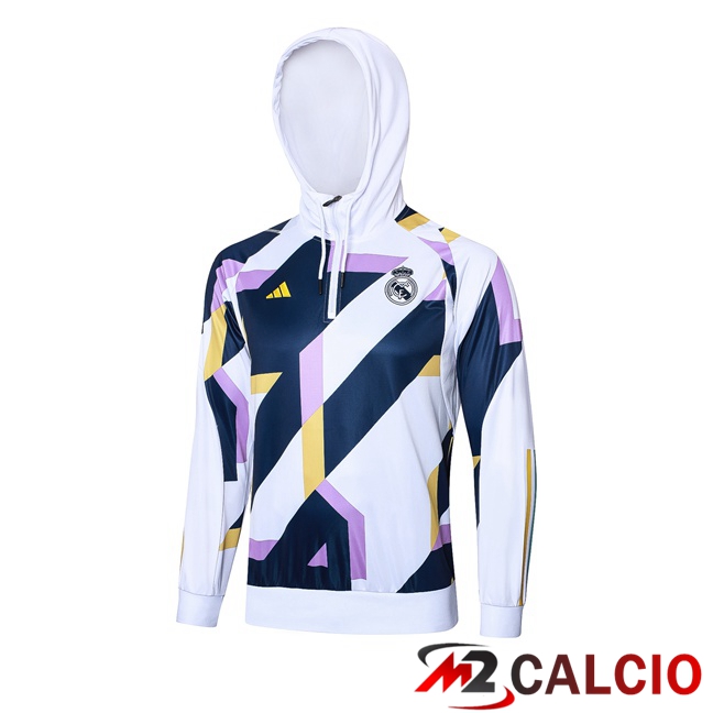 Maglie Calcio Personalizzate,Tute Calcio Squadre,Maglia Nazionale Italiana Calcio | Felpa Allenamento Con Cappuccio Real Madrid Bianco Blu Reale 2023/2024