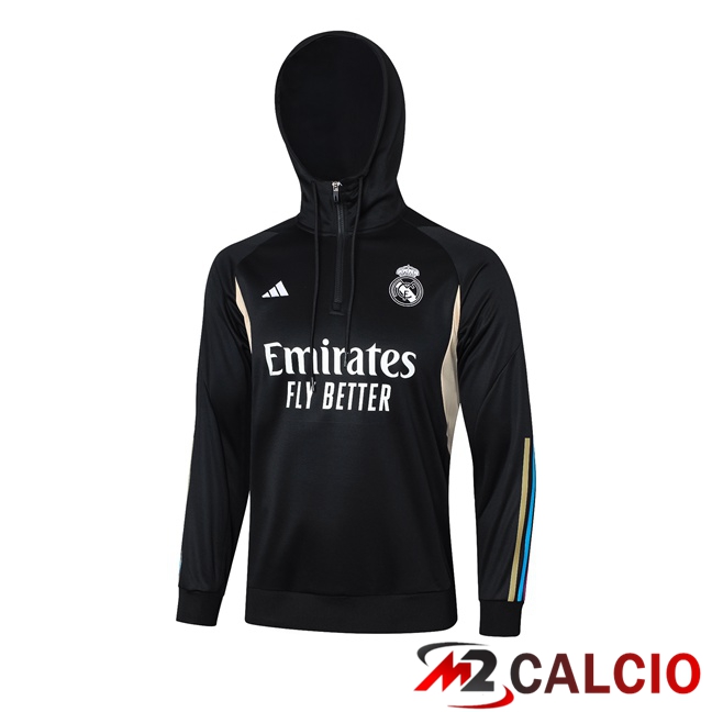 Maglie Calcio Personalizzate,Tute Calcio Squadre,Maglia Nazionale Italiana Calcio | Felpa Allenamento Con Cappuccio Real Madrid Nero 2023/2024