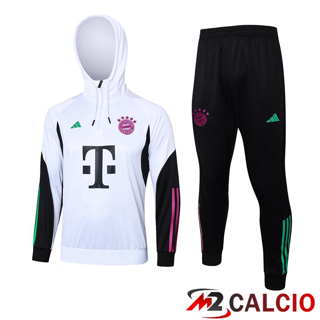 Maglie Calcio Personalizzate,Tute Calcio Squadre,Maglia Nazionale Italiana Calcio | Insieme Tuta Calcio Con Cappuccio Bayern Monaco Bianco 2023/2024