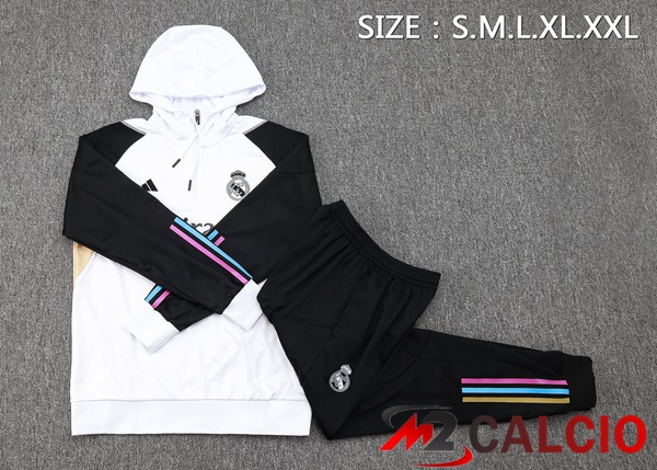 Insieme Tuta Calcio Con Cappuccio Real Madrid Bianco 2023/2024