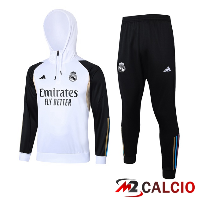 Maglie Calcio Personalizzate,Tute Calcio Squadre,Maglia Nazionale Italiana Calcio | Insieme Tuta Calcio Con Cappuccio Real Madrid Bianco 2023/2024
