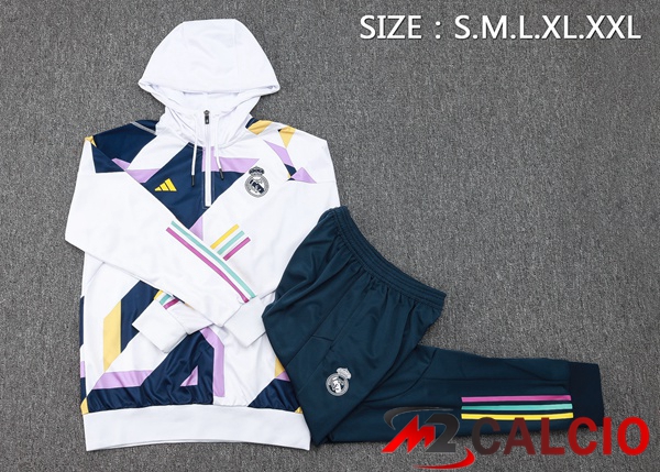 Insieme Tuta Calcio Con Cappuccio Real Madrid Bianco Blu Reale 2023/2024