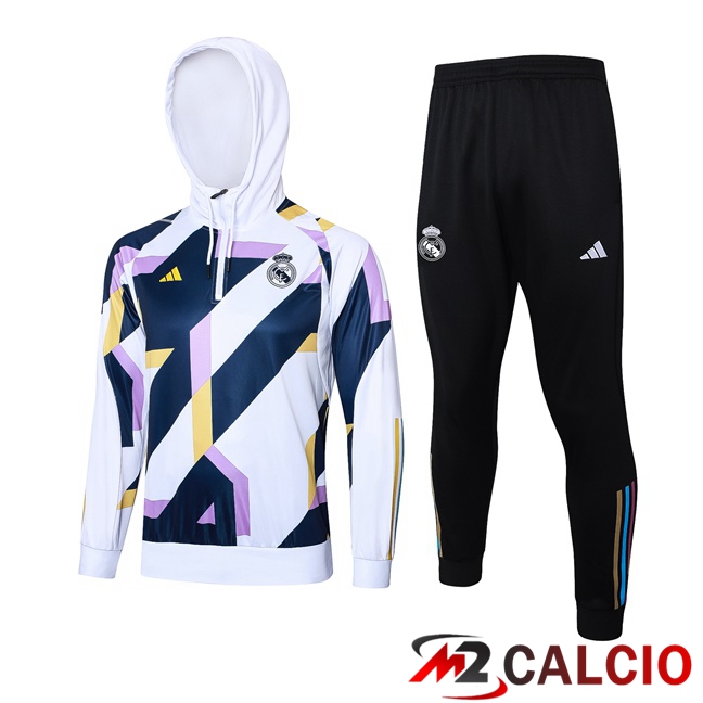 Maglie Calcio Personalizzate,Tute Calcio Squadre,Maglia Nazionale Italiana Calcio | Insieme Tuta Calcio Con Cappuccio Real Madrid Bianco Blu Reale 2023/2024