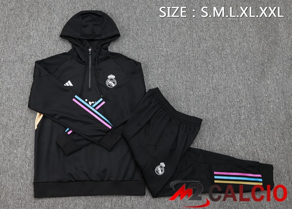 Insieme Tuta Calcio Con Cappuccio Real Madrid Nero 2023/2024