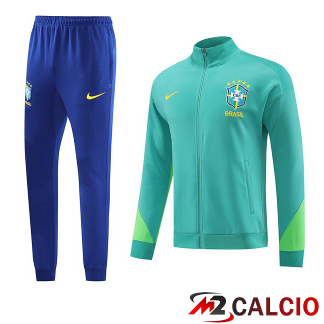 Maglie Calcio Personalizzate,Tute Calcio Squadre,Maglia Nazionale Italiana Calcio | Insieme Tuta Calcio - Giacca Brasile Verde 2023/2024
