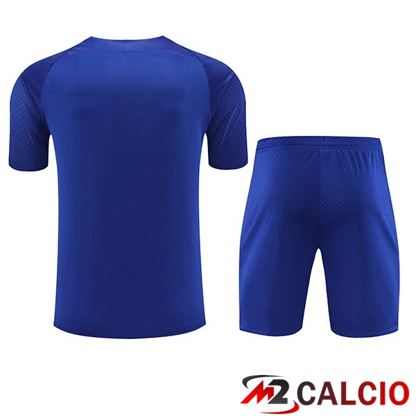 Insieme T Shirt Allenamento FC Barcellona + Pantaloncini Blu Reale 2023/2024