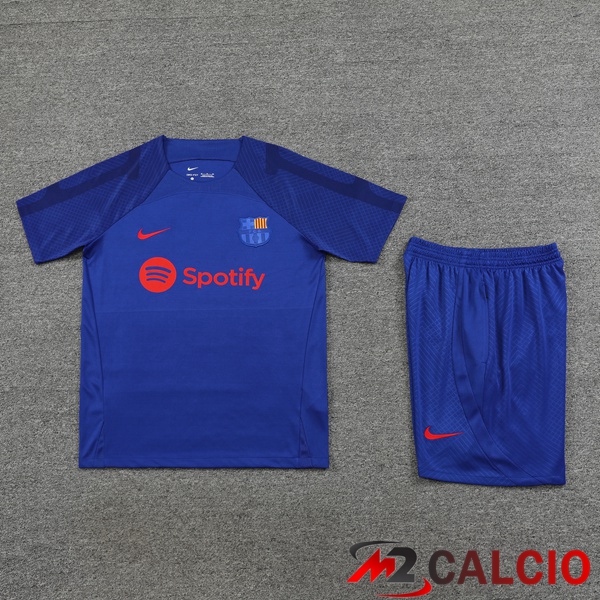 Insieme T Shirt Allenamento FC Barcellona + Pantaloncini Blu Reale 2023/2024