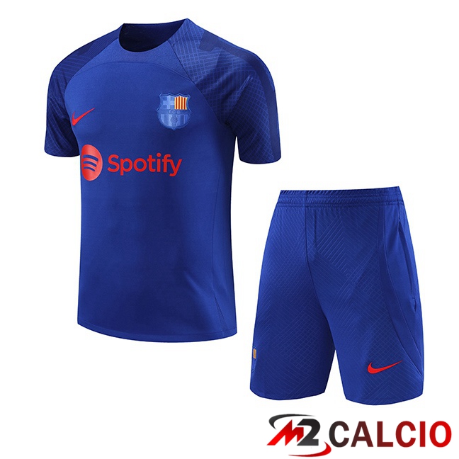 Insieme T Shirt Allenamento FC Barcellona + Pantaloncini Blu Reale 2023/2024