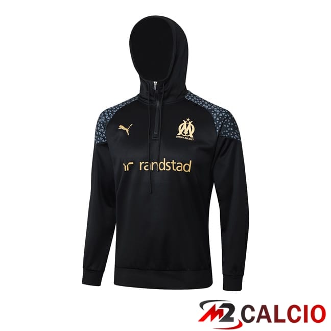 Maglie Calcio Personalizzate,Tute Calcio Squadre,Maglia Nazionale Italiana Calcio | Felpa Con Cappuccio Marsiglia OM Nero 2024/2025