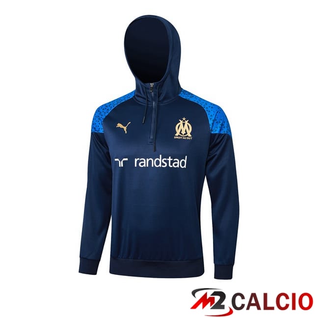 Maglie Calcio Personalizzate,Tute Calcio Squadre,Maglia Nazionale Italiana Calcio | Felpa Con Cappuccio Marsiglia OM Blu Reale 2024/2025