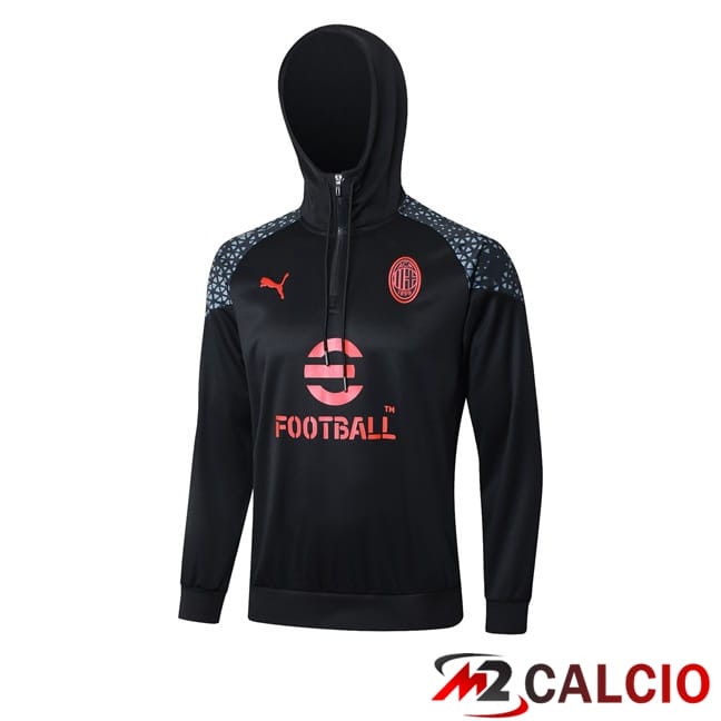 Maglie Calcio Personalizzate,Tute Calcio Squadre,Maglia Nazionale Italiana Calcio | Felpa Con Cappuccio AC Milan Nero 2024/2025