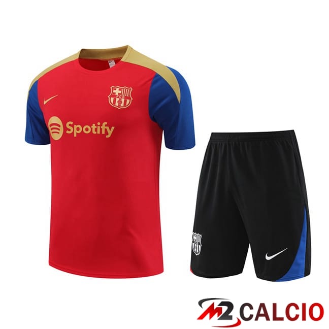 Insieme T Shirt Allenamento FC Barcellona + Pantaloncini Rosso 2024/2025