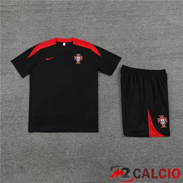 Insieme T Shirt Allenamento Portogallo + Pantaloncini Nero 2024/2025