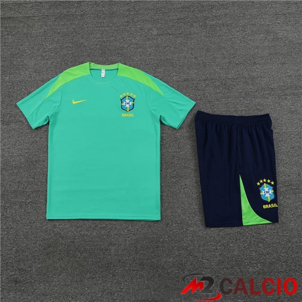 Insieme T Shirt Allenamento Brasile + Pantaloncini Verde 2024/2025
