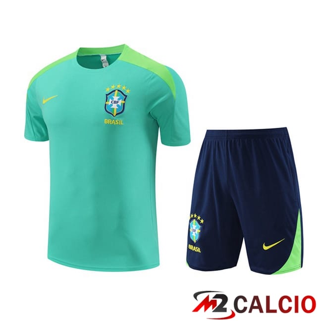 Insieme T Shirt Allenamento Brasile + Pantaloncini Verde 2024/2025