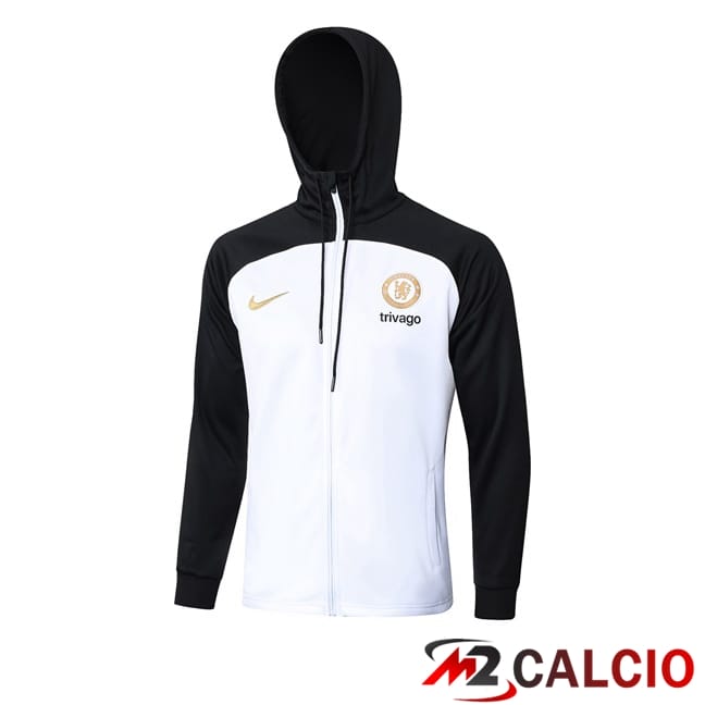 Maglie Calcio Personalizzate,Tute Calcio Squadre,Maglia Nazionale Italiana Calcio | Giacca A Vento FC Chelsea Bianco Nero 2024/2025