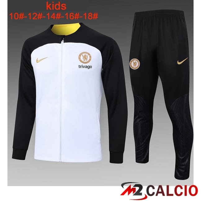 Maglie Calcio Personalizzate,Tute Calcio Squadre,Maglia Nazionale Italiana Calcio | Insieme Tuta Calcio - Giacca FC Chelsea Bambino Bianco 2024/2025
