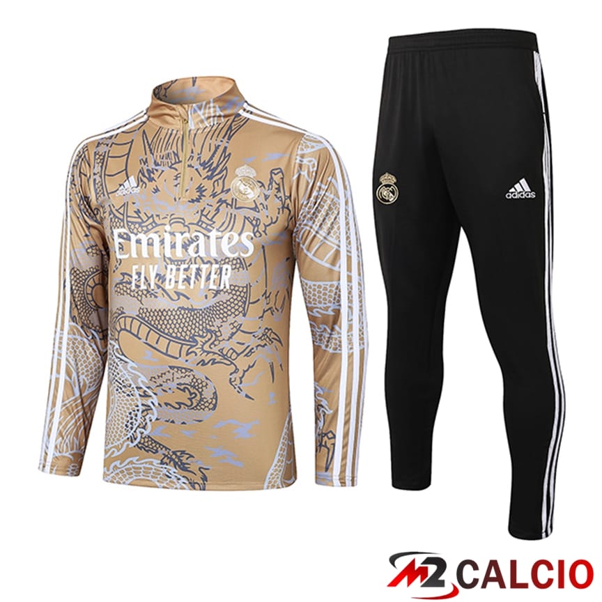Maglie Calcio Personalizzate,Tute Calcio Squadre,Maglia Nazionale Italiana Calcio | Insieme Tuta Calcio Real Madrid Brun/Grigio/Bianco 2023/2024