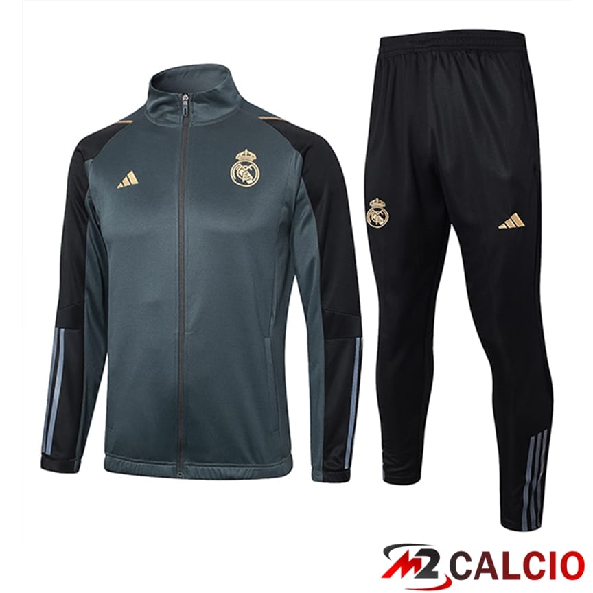 Maglie Calcio Personalizzate,Tute Calcio Squadre,Maglia Nazionale Italiana Calcio | Insieme Tuta Calcio - Giacca Real Madrid Grigio/Nero 2024/2025
