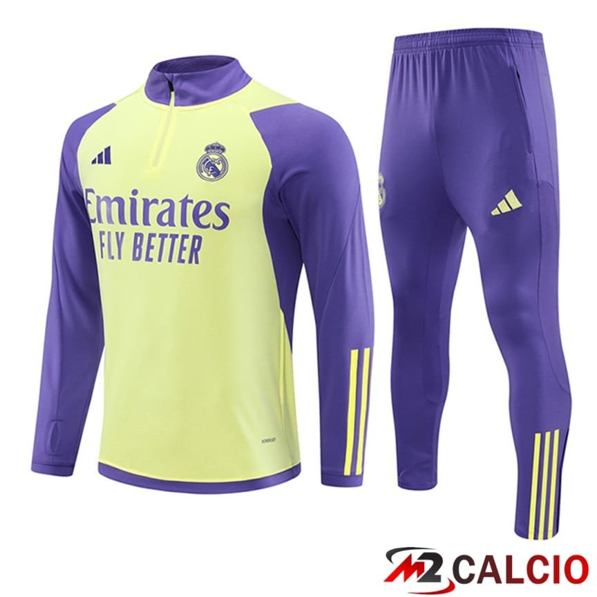 Maglie Calcio Personalizzate,Tute Calcio Squadre,Maglia Nazionale Italiana Calcio | Insieme Tuta Calcio Real Madrid Giallo/Viola 2024/2025