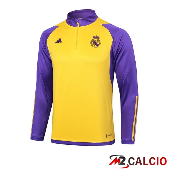 Maglie Calcio Personalizzate,Tute Calcio Squadre,Maglia Nazionale Italiana Calcio | Felpa Allenamento Real Madrid Giallo Viola 2024/2025