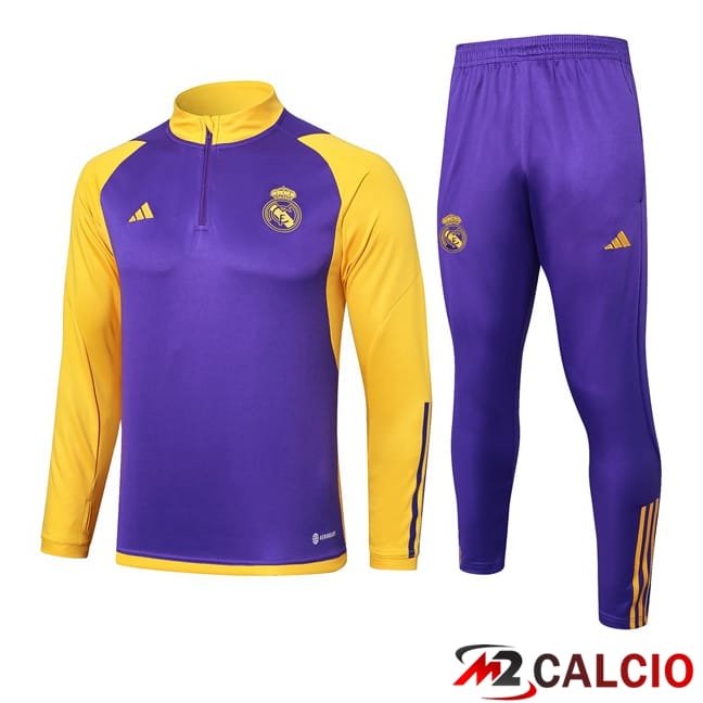 Maglie Calcio Personalizzate,Tute Calcio Squadre,Maglia Nazionale Italiana Calcio | Insieme Tuta Calcio Real Madrid Viola Giallo 2024/2025
