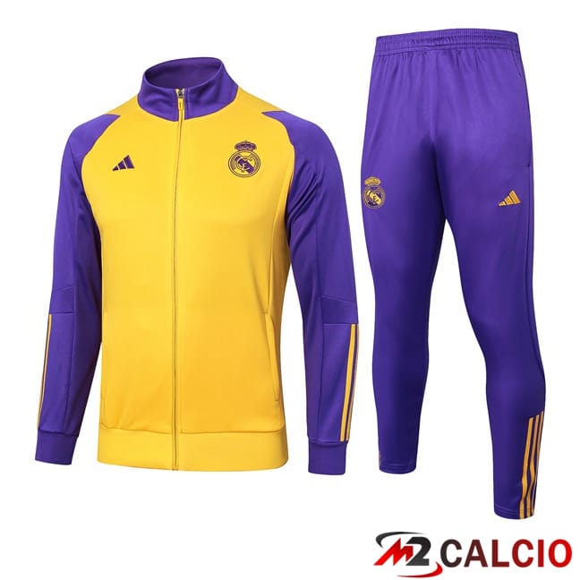 Maglie Calcio Personalizzate,Tute Calcio Squadre,Maglia Nazionale Italiana Calcio | Insieme Tuta Calcio - Giacca Real Madrid Giallo Viola 2024/2025