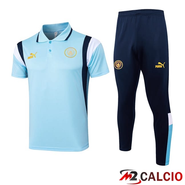 Maglie Calcio Personalizzate,Tute Calcio Squadre,Maglia Nazionale Italiana Calcio | Kit Maglia Polo Manchester City + Pantaloni Blu 2024/2025