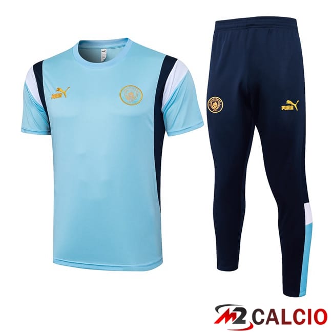 Maglie Calcio Personalizzate,Tute Calcio Squadre,Maglia Nazionale Italiana Calcio | Kit T Shirt Allenamento Manchester City + Pantaloni Blu 2024/2025