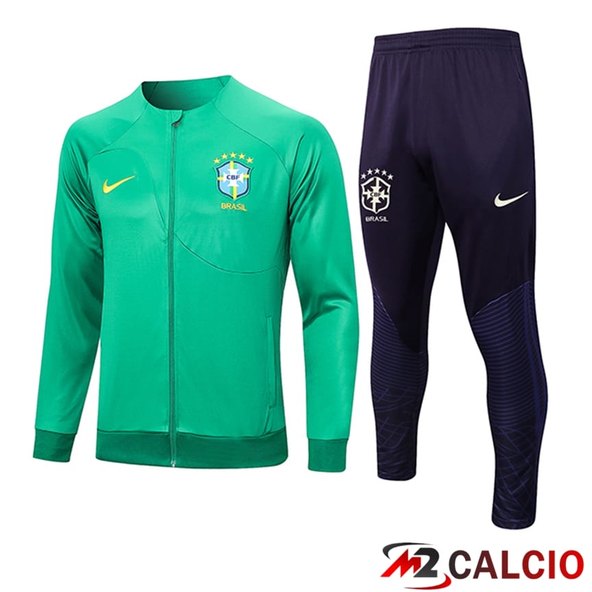 Maglie Calcio Personalizzate,Tute Calcio Squadre,Maglia Nazionale Italiana Calcio | Insieme Tuta Calcio - Giacca Brasile Verde 2023/2024