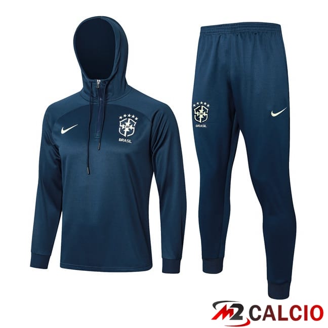 Maglie Calcio Personalizzate,Tute Calcio Squadre,Maglia Nazionale Italiana Calcio | Tuta Calcio - Felpa Cappuccio Brasile Blu Reale 2024/2025