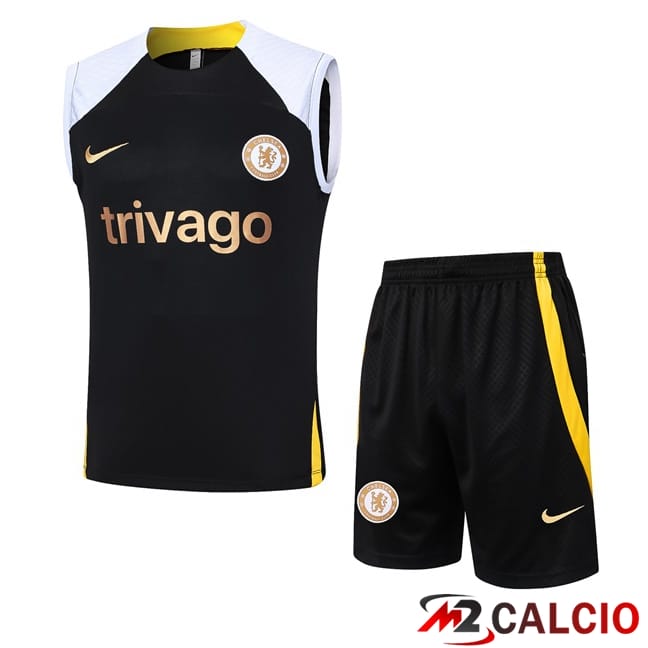 Canotta Allenamento FC Chelsea + Pantaloncini Nero Bianco 2024/2025