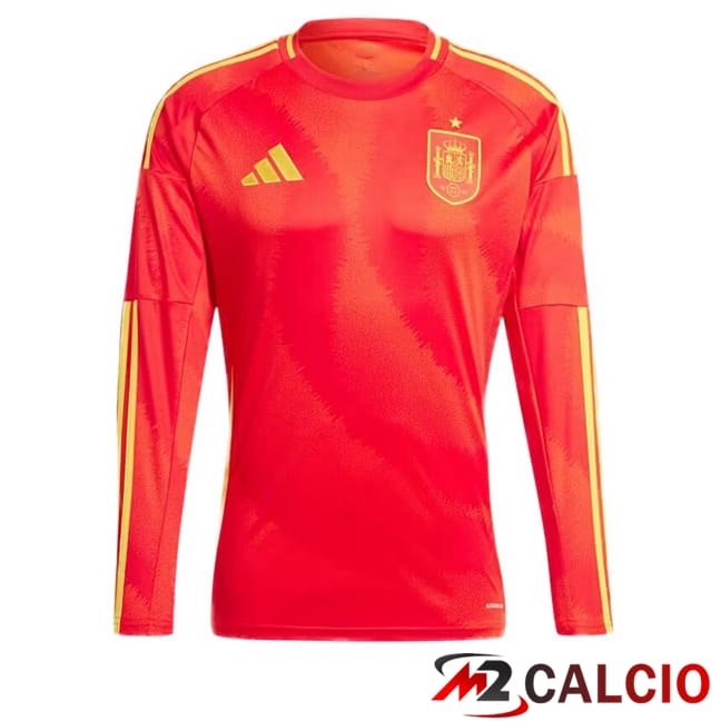 Maglie Calcio Personalizzate,Tute Calcio Squadre,Maglia Nazionale Italiana Calcio | Maglie Calcio Spagna Prima Manica Lunga Rosso UEFA Euro 2024