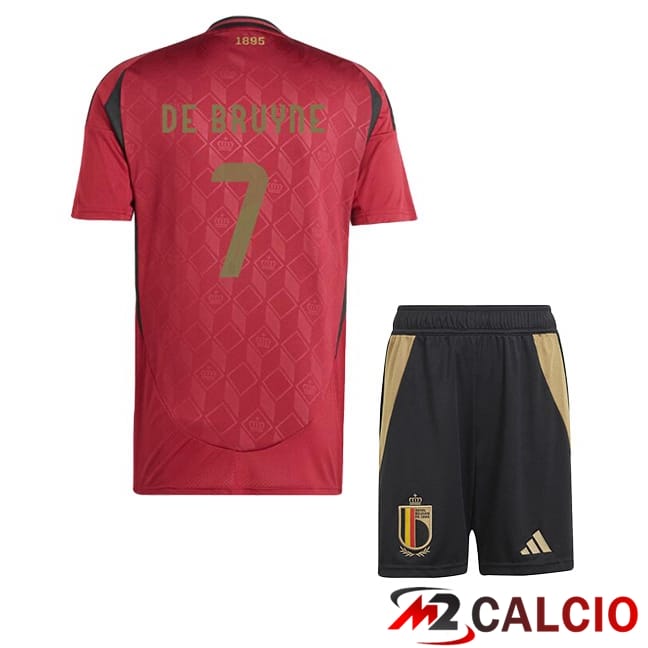 Maglie Calcio Personalizzate,Tute Calcio Squadre,Maglia Nazionale Italiana Calcio | Maglie Calcio Belgio (DE BRUYNE 7) Bambino Prima Rosso UEFA Euro 2024