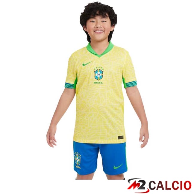 Maglie Calcio Personalizzate,Tute Calcio Squadre,Maglia Nazionale Italiana Calcio | Maglie Calcio Brasile Bambino Prima Giallo 2024/2025