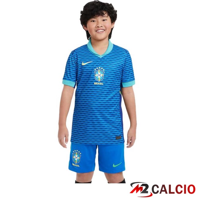 Maglie Calcio Personalizzate,Tute Calcio Squadre,Maglia Nazionale Italiana Calcio | Maglie Calcio Brasile Bambino Seconda Blu 2024/2025