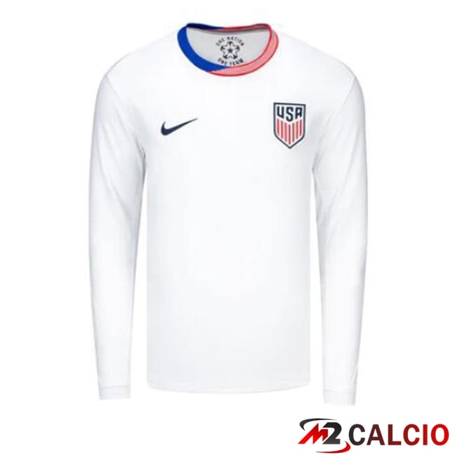 Maglie Calcio Personalizzate,Tute Calcio Squadre,Maglia Nazionale Italiana Calcio | Maglie Calcio USA Prima Manica Lunga Bianco 2024/2025