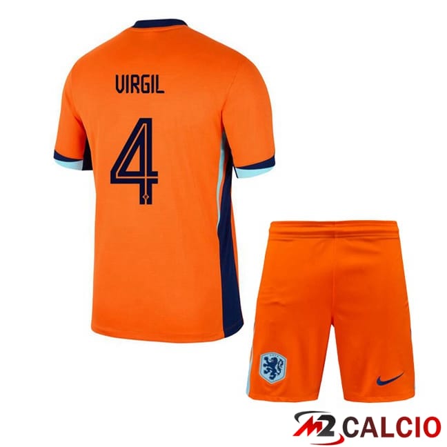 Maglie Calcio Personalizzate,Tute Calcio Squadre,Maglia Nazionale Italiana Calcio | Maglie Calcio Paesi Bassi (VIRGIL 4) Bambino Prima Arancia 2024/2025