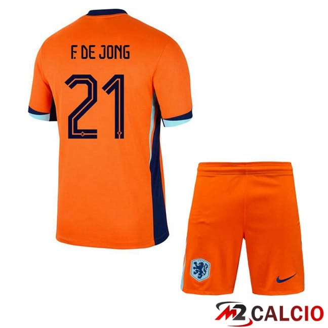 Maglie Calcio Personalizzate,Tute Calcio Squadre,Maglia Nazionale Italiana Calcio | Maglie Calcio Paesi Bassi (F. DE JONG 21) Bambino Prima Arancia 2024/2025