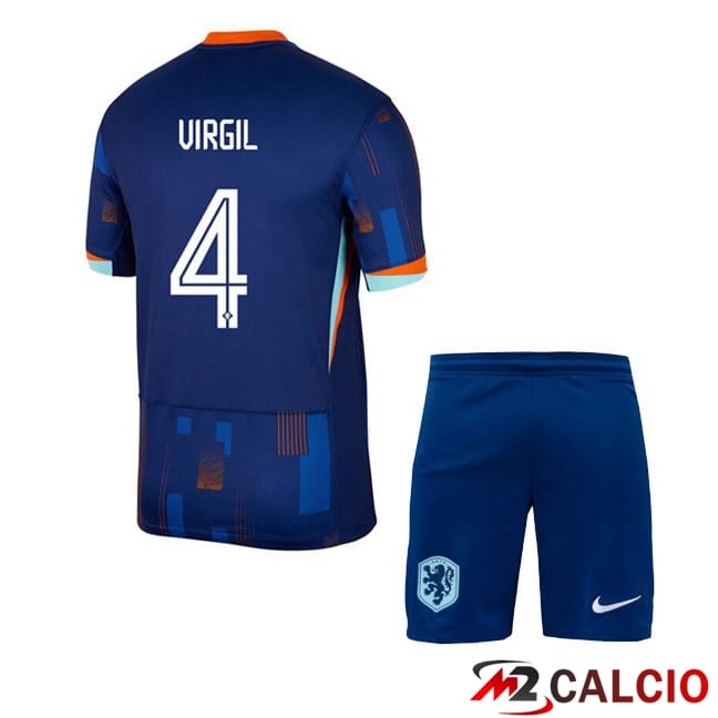 Maglie Calcio Personalizzate,Tute Calcio Squadre,Maglia Nazionale Italiana Calcio | Maglie Calcio Paesi Bassi (VIRGIL 4) Bambino Seconda Blu Reale 2024/2025