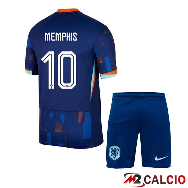 Maglie Calcio Personalizzate,Tute Calcio Squadre,Maglia Nazionale Italiana Calcio | Maglie Calcio Paesi Bassi (MEMPHIS 10) Bambino Seconda Blu Reale 2024/2025