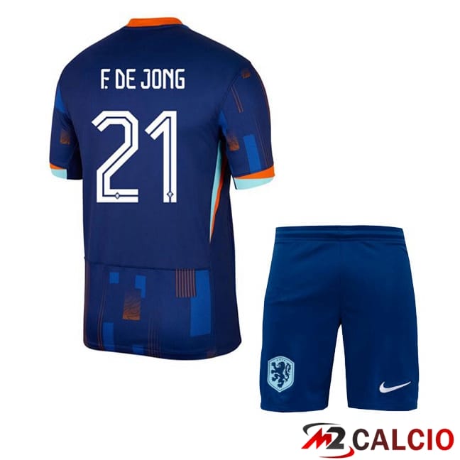 Maglie Calcio Personalizzate,Tute Calcio Squadre,Maglia Nazionale Italiana Calcio | Maglie Calcio Paesi Bassi (F. DE JONG 21) Bambino Seconda Blu Reale 2024/2025