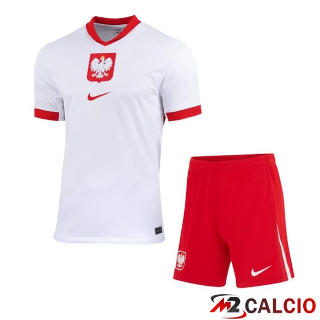 Maglie Calcio Personalizzate,Tute Calcio Squadre,Maglia Nazionale Italiana Calcio | Maglie Calcio Polonia Bambino Prima Bianco UEFA Euro 2024