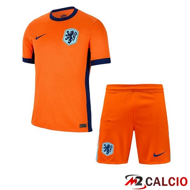 Maglie Calcio Personalizzate,Tute Calcio Squadre,Maglia Nazionale Italiana Calcio | Maglie Calcio Paesi Bassi Bambino Prima Arancia UEFA Euro 2024