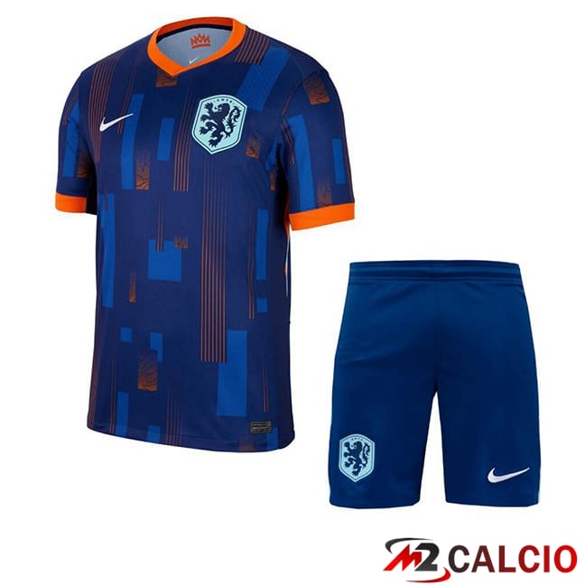Maglie Calcio Personalizzate,Tute Calcio Squadre,Maglia Nazionale Italiana Calcio | Maglie Calcio Paesi Bassi Bambino Seconda Blu Reale UEFA Euro 2024