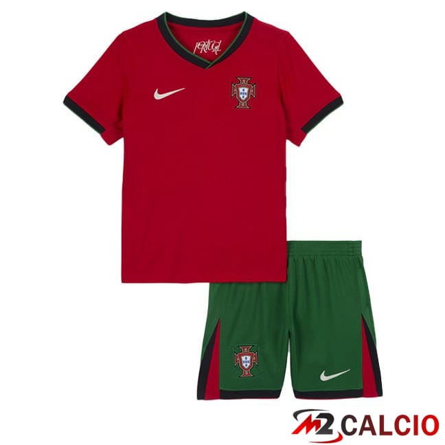Maglie Calcio Personalizzate,Tute Calcio Squadre,Maglia Nazionale Italiana Calcio | Maglie Calcio Portogallo Bambino Prima Rosso UEFA Euro 2024