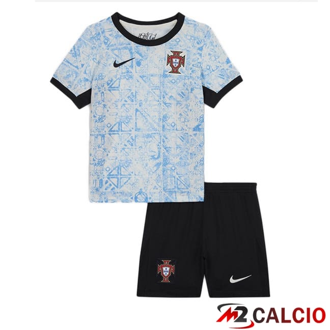 Maglie Calcio Personalizzate,Tute Calcio Squadre,Maglia Nazionale Italiana Calcio | Maglie Calcio Portogallo Bambino Seconda Blu Bianco UEFA Euro 2024
