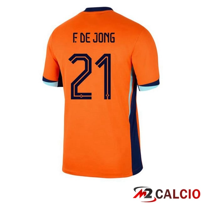 Maglie Calcio Personalizzate,Tute Calcio Squadre,Maglia Nazionale Italiana Calcio | Maglie Calcio Paesi Bassi (F. DE JONG 21) Prima Arancia UEFA Euro 2024