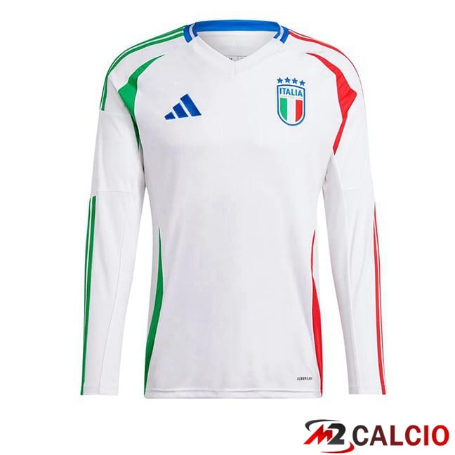 Maglie Calcio Personalizzate,Tute Calcio Squadre,Maglia Nazionale Italiana Calcio | Maglie Calcio Italia Seconda Manica Lunga Bianco 2024/2025